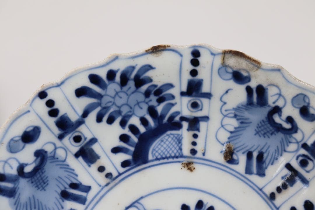 中国　明時代　染付花卉昆虫紋皿3点　送料込み0201