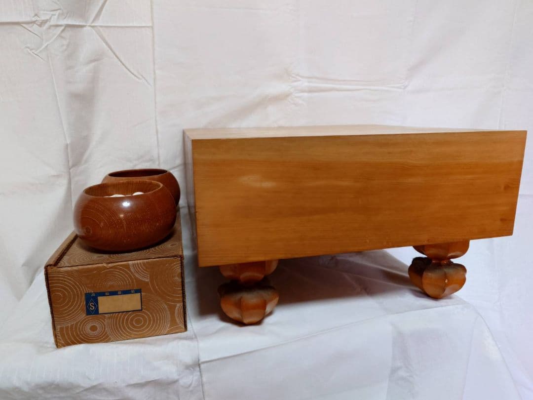 木製囲碁盤セット 白黒石付き