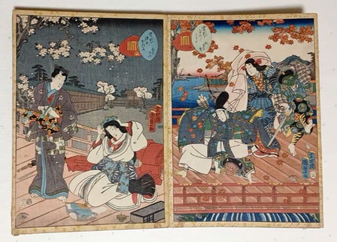 浮世絵版画画帖紫式部源氏かるた54枚揃い目録付き二代国貞画安政4年出版