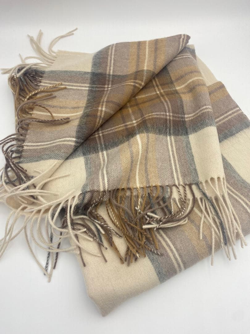 JOHNSTONS ジョンストンズ　大判チェック　ナチュラルドレスマフラー