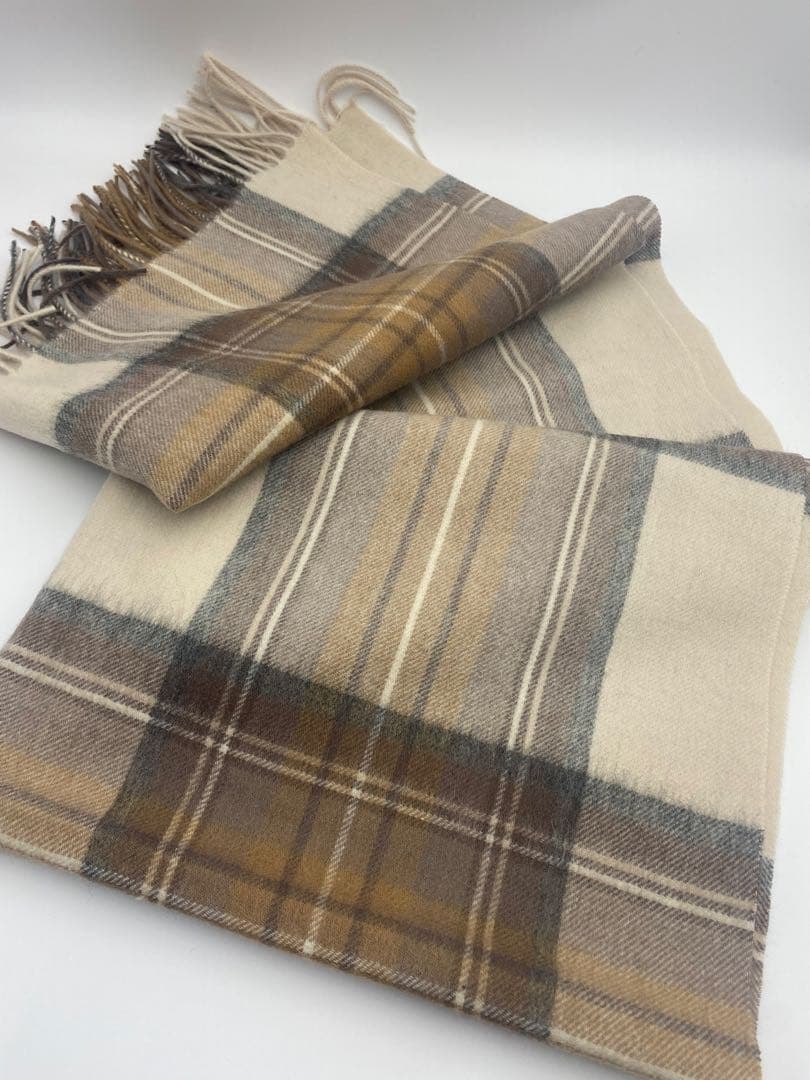 JOHNSTONS ジョンストンズ　大判チェック　ナチュラルドレスマフラー