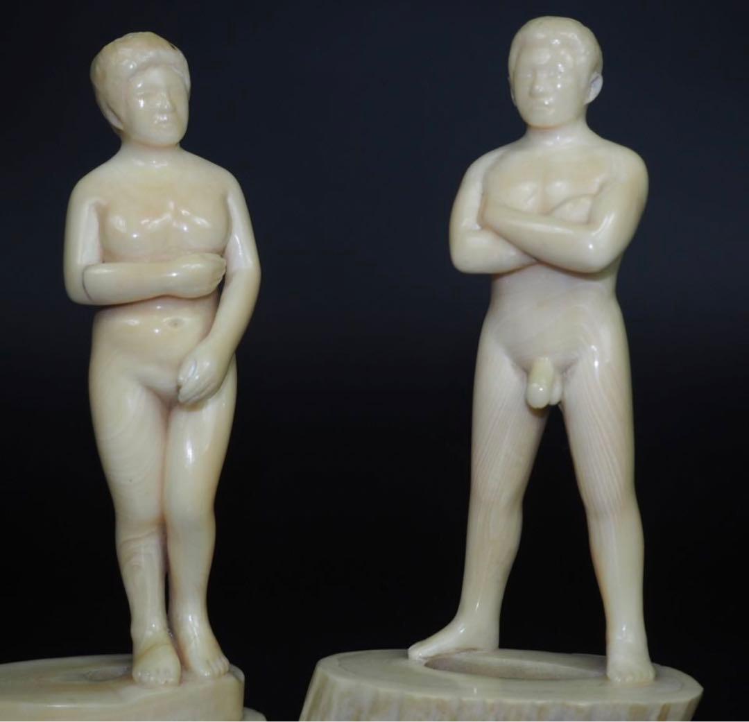 送料無料　レア物　マッコウクジラ　抹香鯨　鯨歯彫刻２体