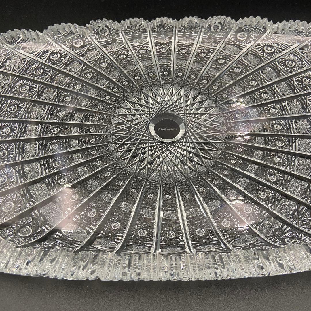 ボヘミアガラス クリスタル ラスカ 楕円 オーバル 大皿 54cm 箱あり