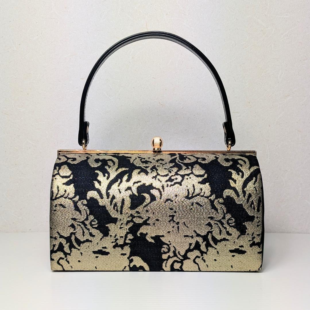 草履バッグセット 唐草 モダン フリーサイズ ブラック×ゴールド u114