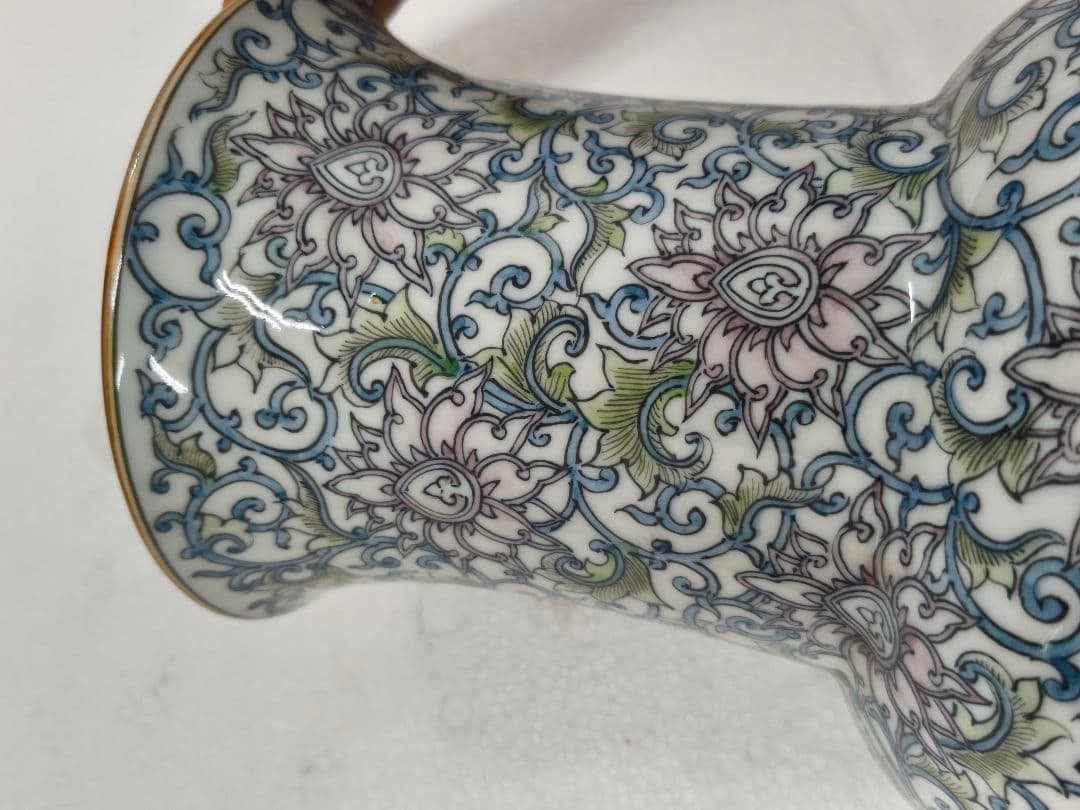 『河本礫亭』作　色絵染付華唐草図花瓶☆高30ｃｍ　磁彩/彩色　大型　花器　飾壷