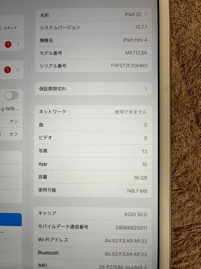 iPad本体 iPad mini 4 16GB