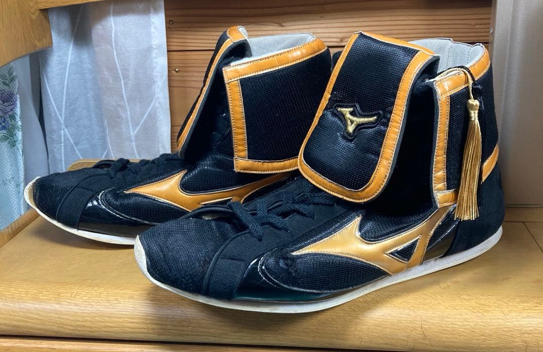 Mizuno ミズノ ボクシングシューズ 黒/ゴールド 28cm タッセル付き