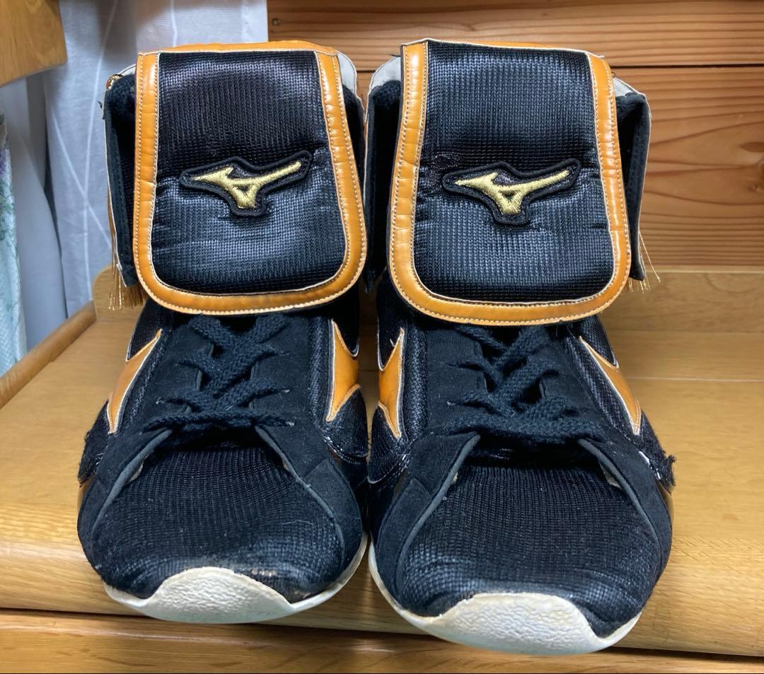 Mizuno ミズノ ボクシングシューズ 黒/ゴールド 28cm タッセル付き