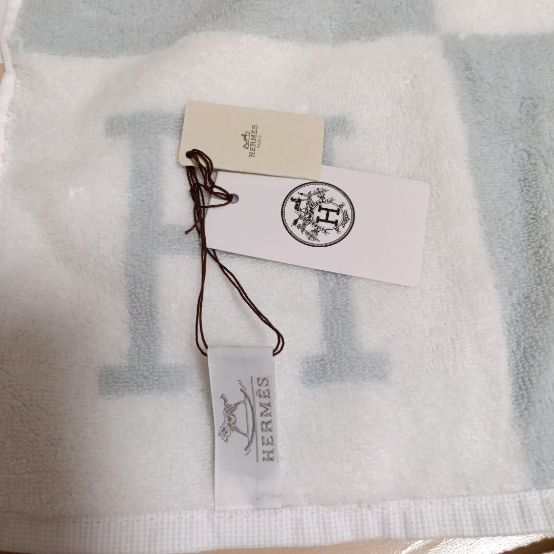 エルメスHERMES タオルハンカチ2枚セット 水色/白