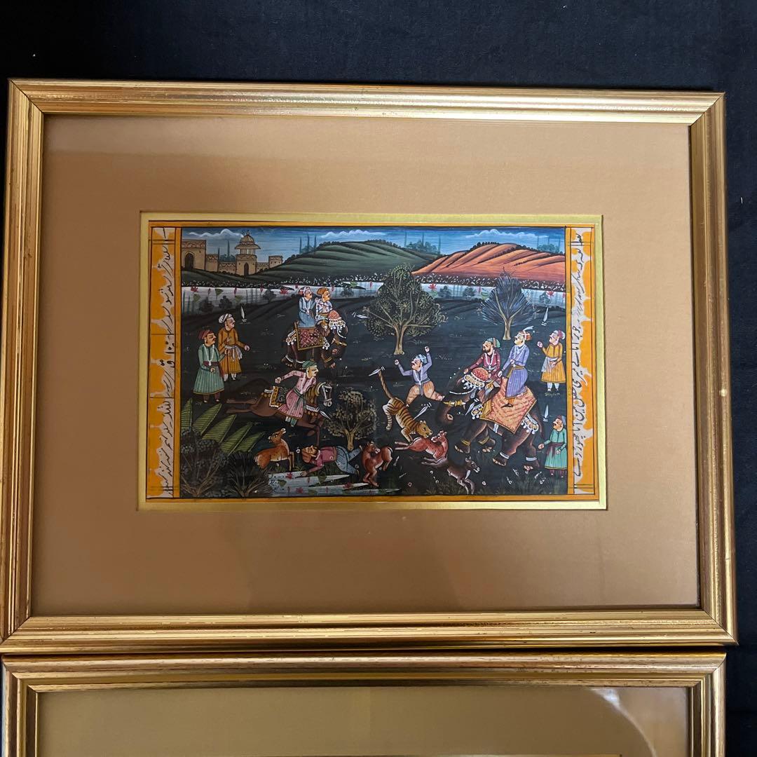 高級インド　2点セット　ミニアチュール　細密画