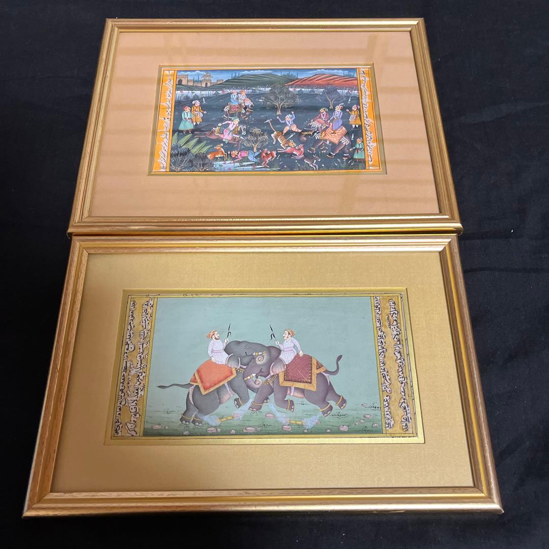 高級インド　2点セット　ミニアチュール　細密画