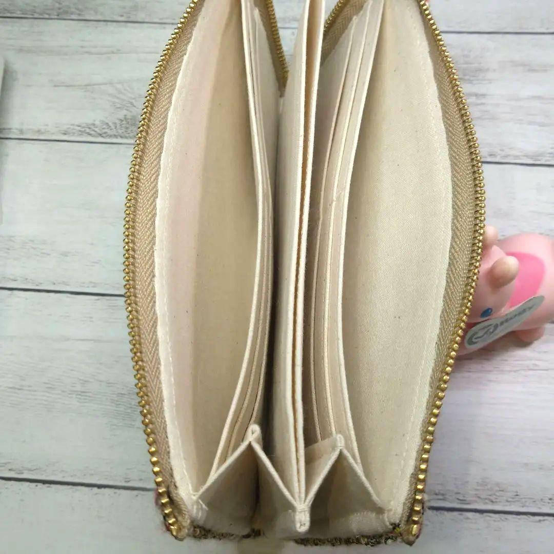 L字ファスナー長財布、ハンドメイド、帆布モカ、ファンシーツイード