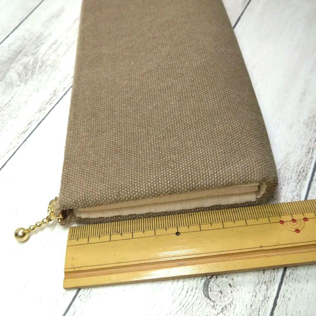L字ファスナー長財布、ハンドメイド、帆布モカ、ファンシーツイード