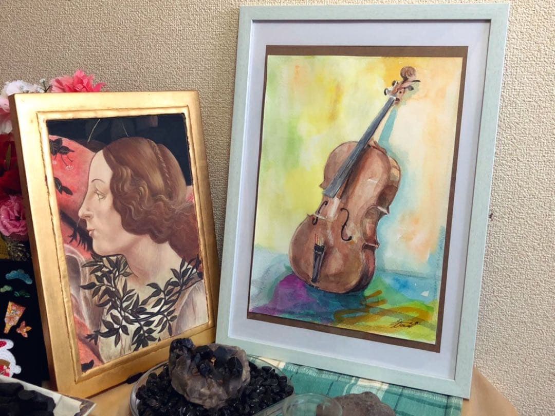 絵画　一点物　チェロ　micchan作　額A3サイズ