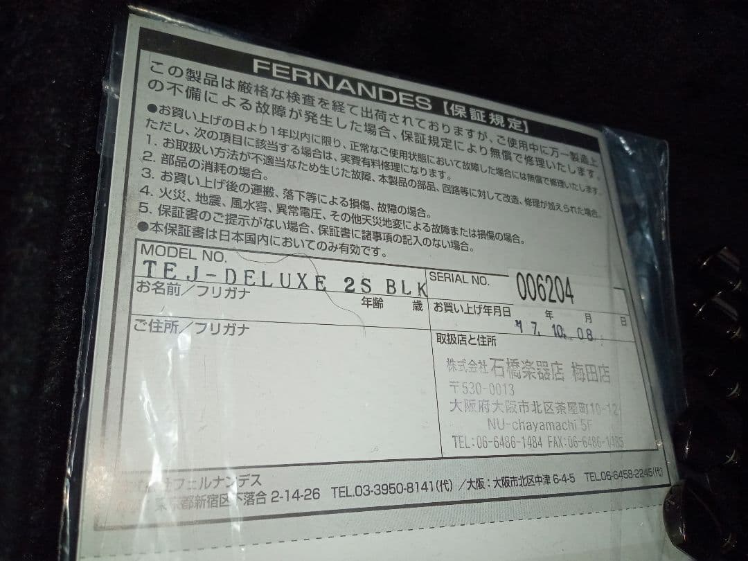 FERNANDES TEJ DELUXE 2S　純正ハードケース付き