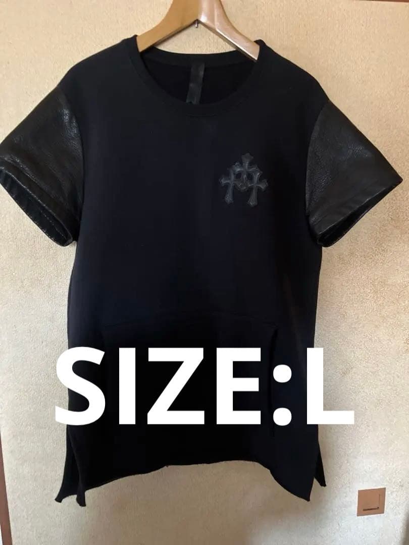 クロムハーツ Y NOTネイビー スエット セメタリークロス レザー Tシャツ