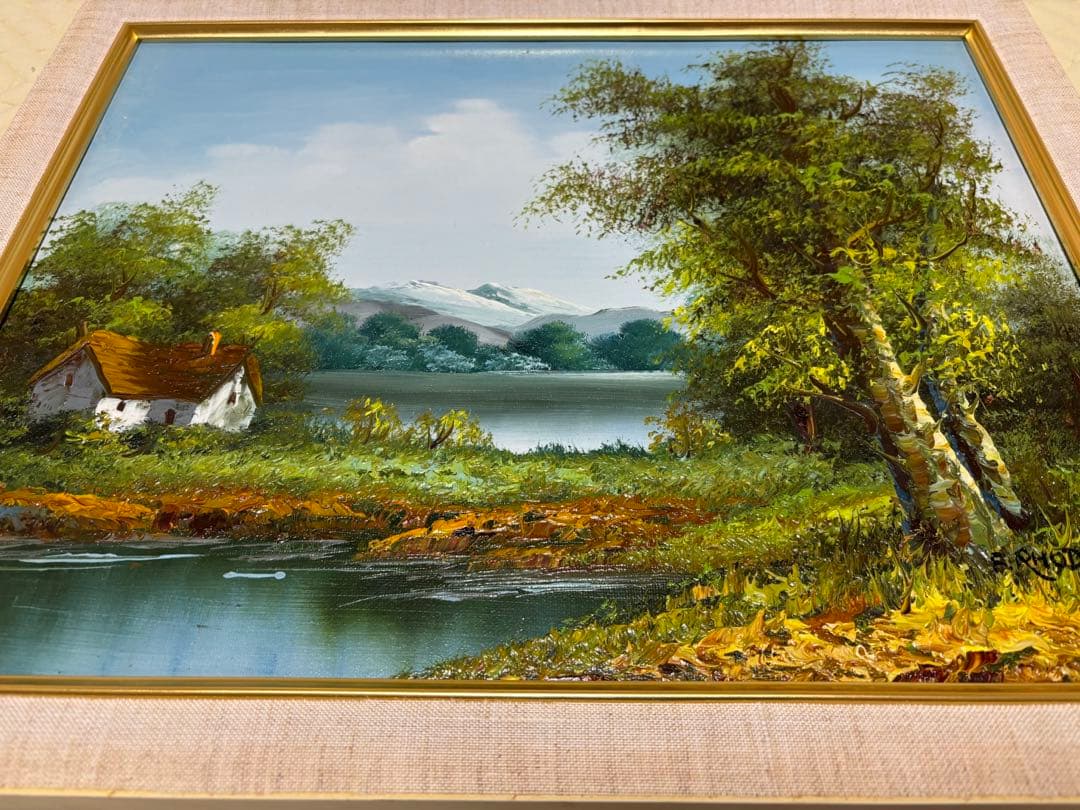 F.RHODES作（直筆サイン入）肉筆 油彩画 美術風景画