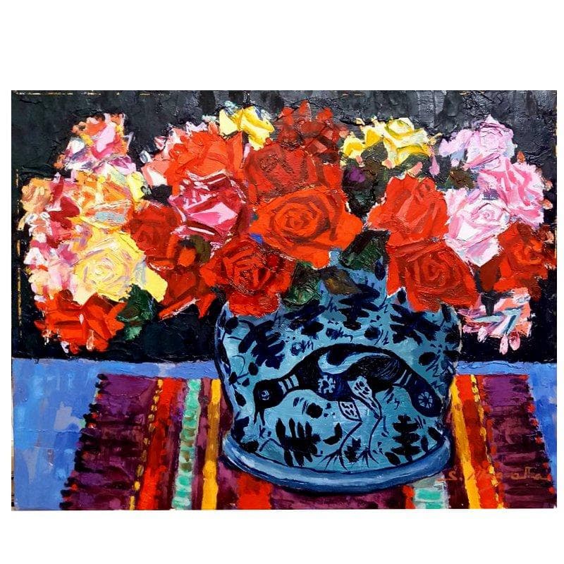 ☆ 真柄修一 ☆「 薔薇 」 油絵　F６号　 新品額！