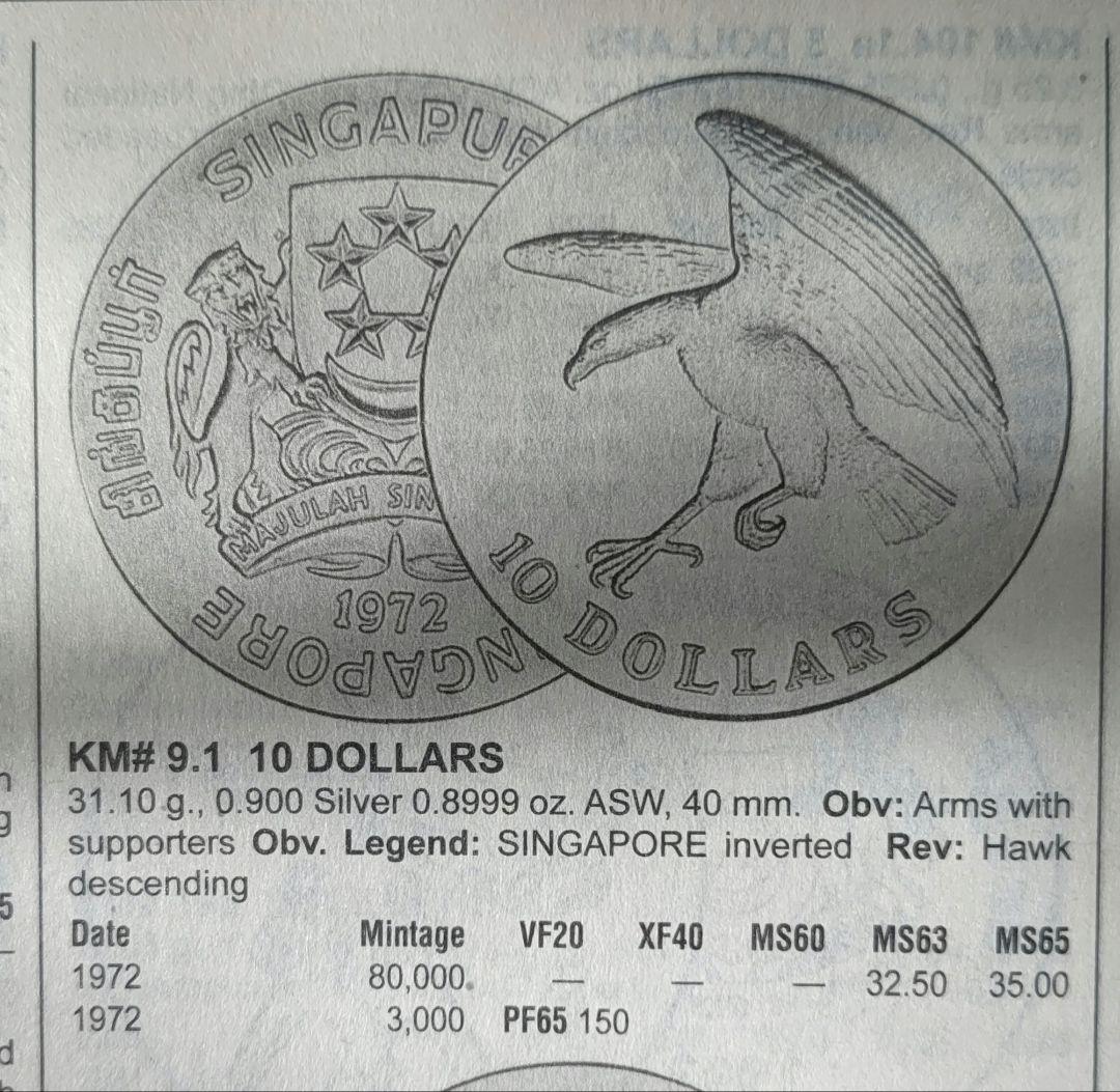 シンガポール 10ドル 銀貨 1972年