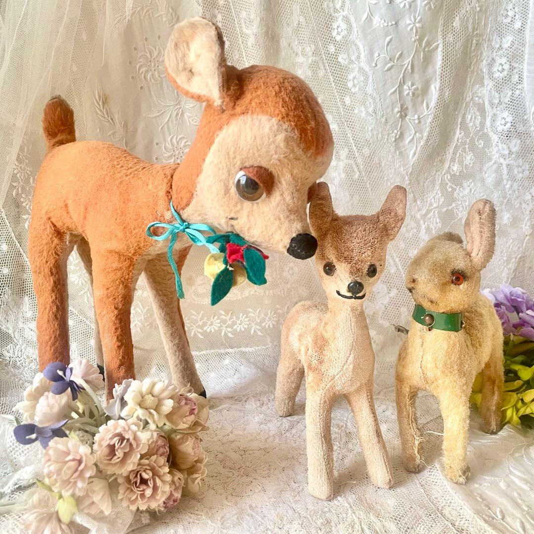バンビぬいぐるみ3体セット　子鹿小鹿　　フランスアンティーク　ドイツヴィンテージ