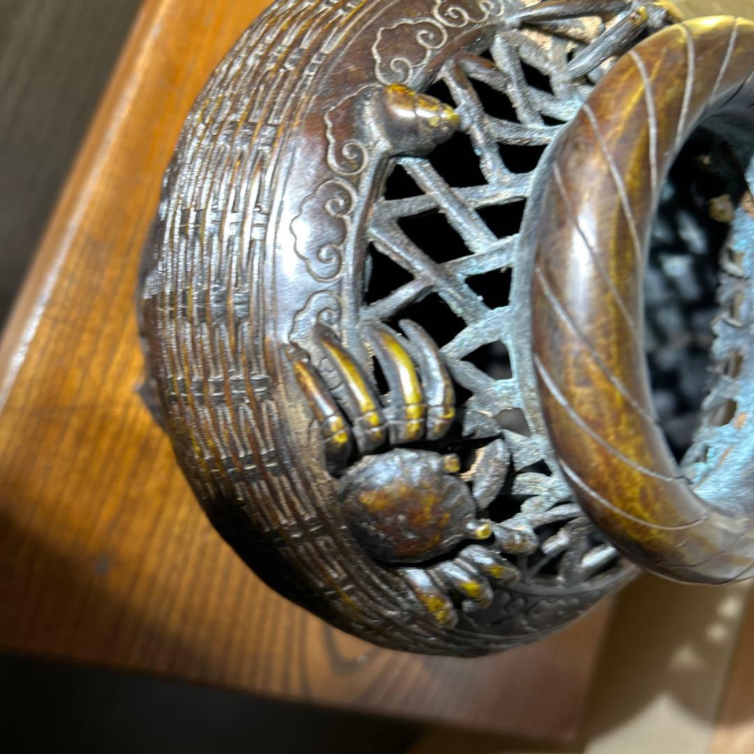 中国古銅製壺　かご型