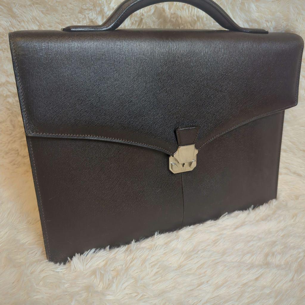 dunhill ダークブラウン レザー ビジネスブリーフケース