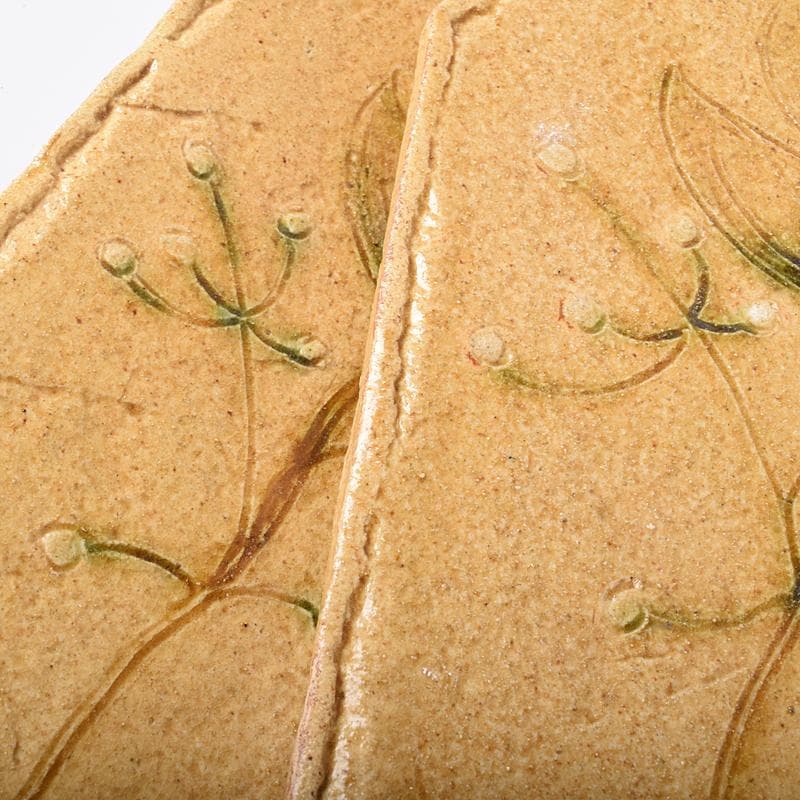 和食器　りんどう窯　小松幸代作　黄瀬戸　草文　長方皿　五客　共箱　D　R8175