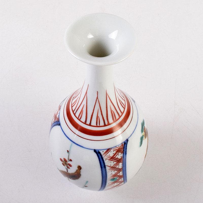 九谷焼　松本佐吉作　色絵松竹梅文　花瓶　共箱　Z　8576