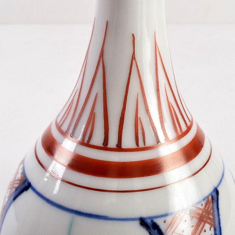 九谷焼　松本佐吉作　色絵松竹梅文　花瓶　共箱　Z　8576