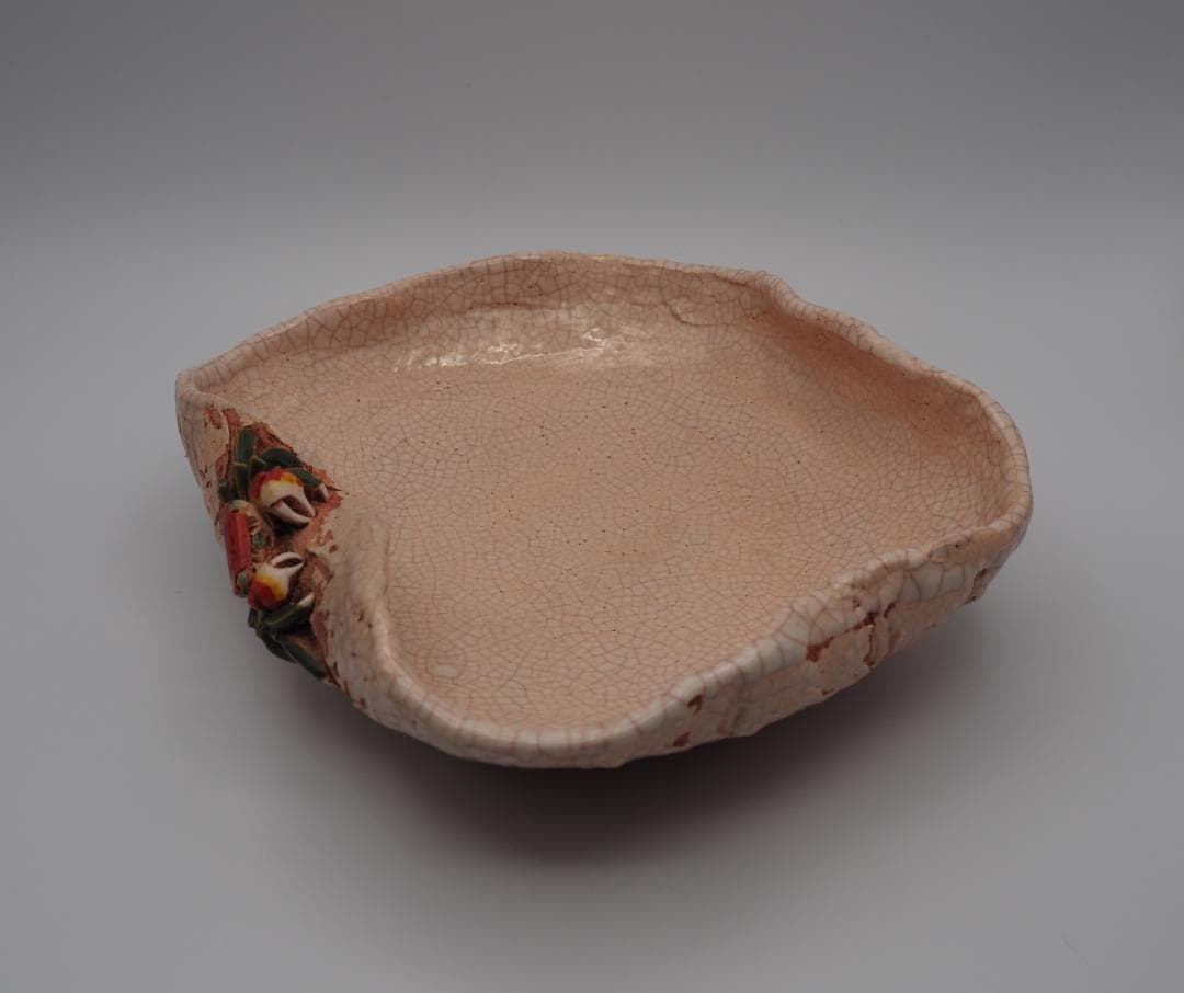 玉井楽山作 楽山焼 蓮葉天神蟹 菓子器 共箱/水月焼　二六焼