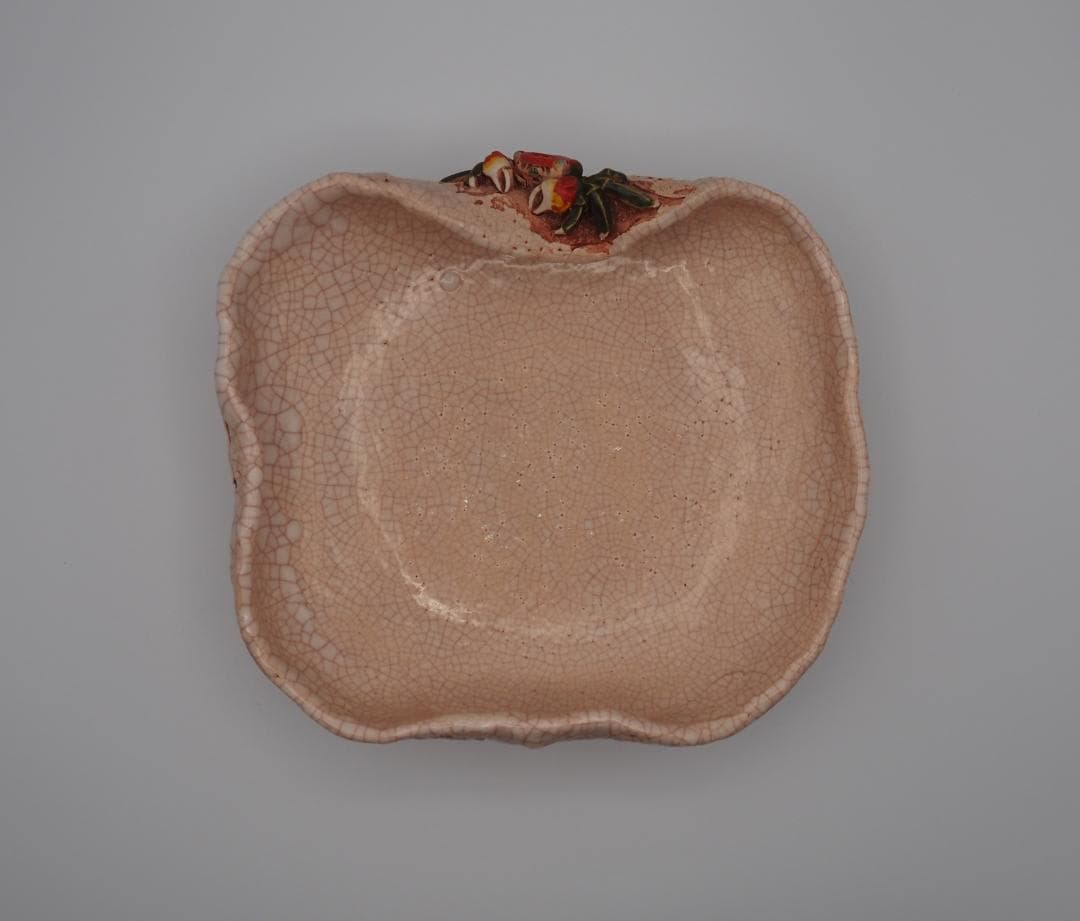 玉井楽山作 楽山焼 蓮葉天神蟹 菓子器 共箱/水月焼　二六焼