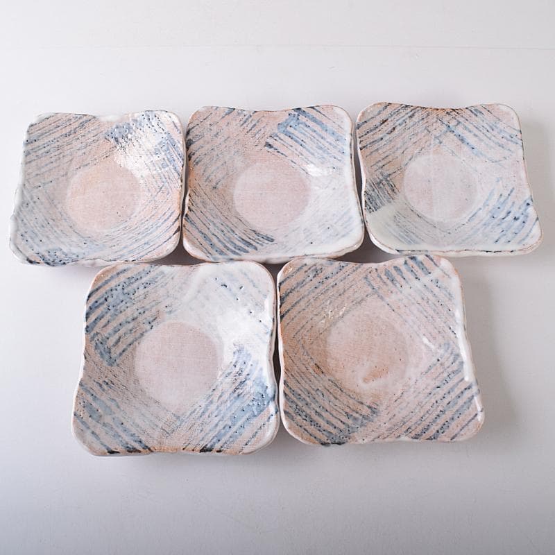 和食器　萩焼　吉田仙萩作　銘々皿　五客　共箱　C　R8215B