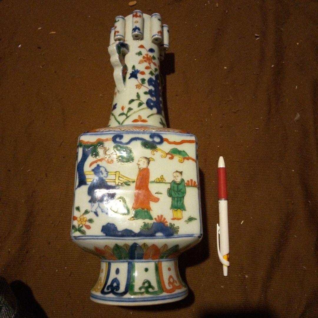 中国陶磁器　万歴赤絵　面取り壺