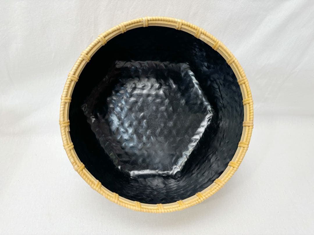 未使用 茶道具 平安 竹美斎作 利休好 鱗篭竹炭斗 刻印 炭取り 竹工芸 共箱