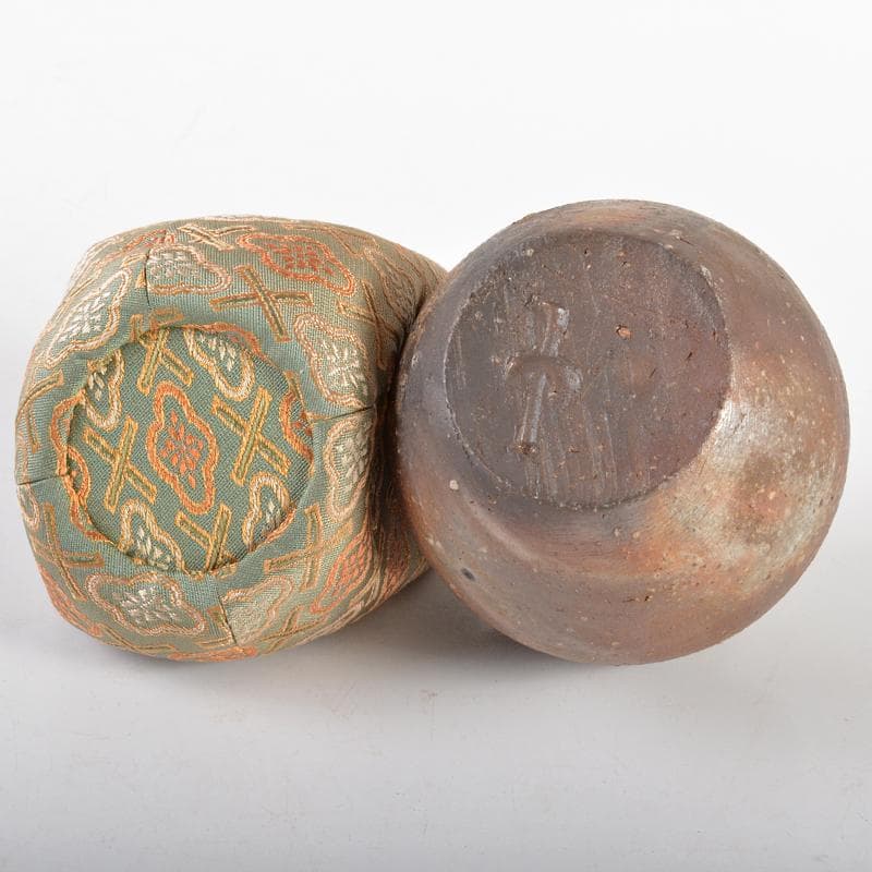 茶道具　備前焼　竹子窯　西川政美作　茶入　仕覆付　共箱　V　R6651