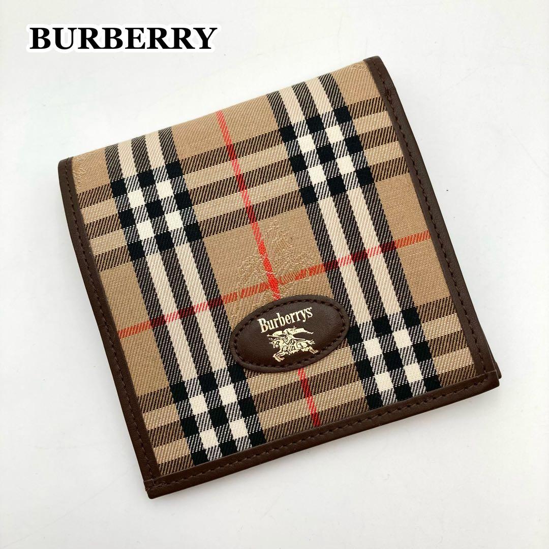 タコ✨ BURBERRY 二つ折り財布 ノバチェック シャドーホース 茶色