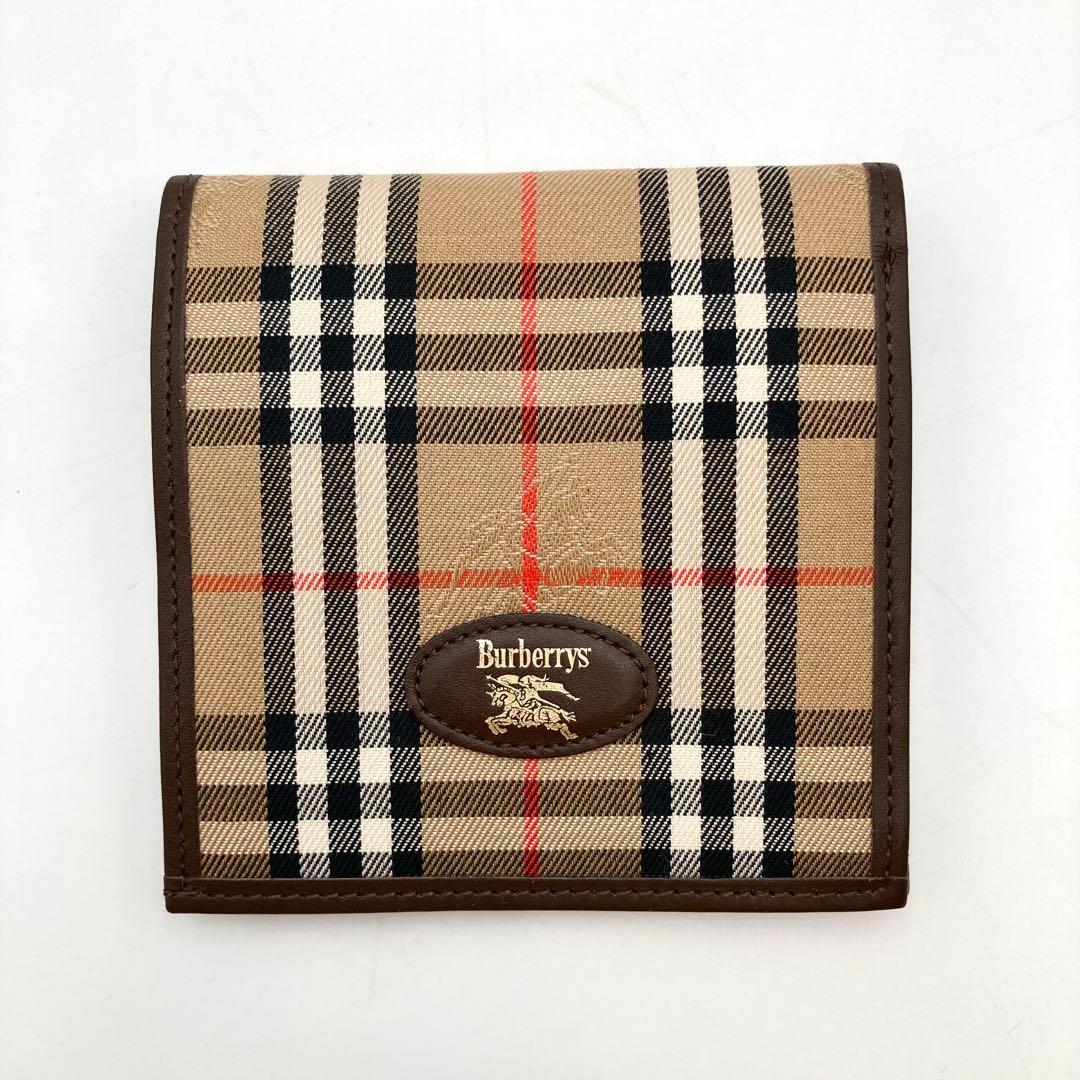 タコ✨ BURBERRY 二つ折り財布 ノバチェック シャドーホース 茶色