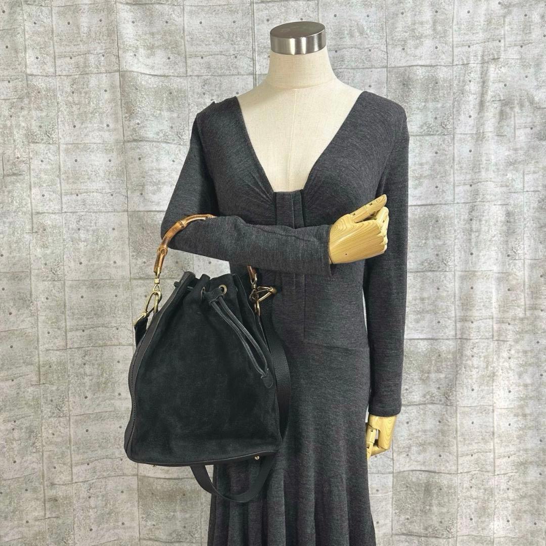 GUCCI グッチ バンブー 巾着 2way ハンドバッグ ショルダーバッグ 黒