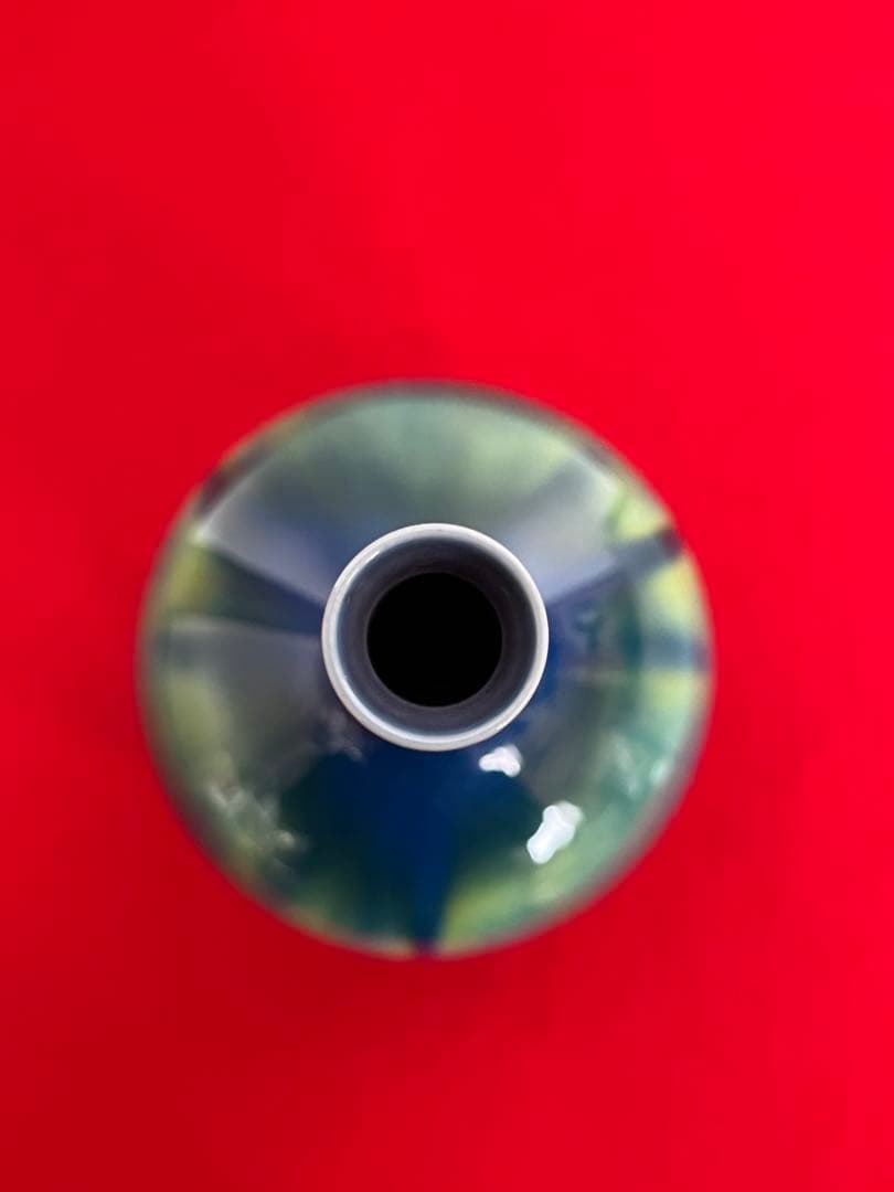 人間国宝 柳雨軒 三代 徳田八十吉 碧明釉 花入 約27.5cm 管理T242