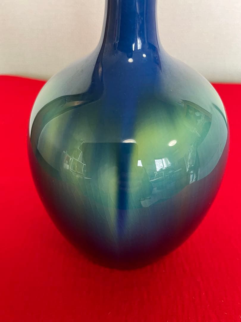 人間国宝 柳雨軒 三代 徳田八十吉 碧明釉 花入 約27.5cm 管理T242