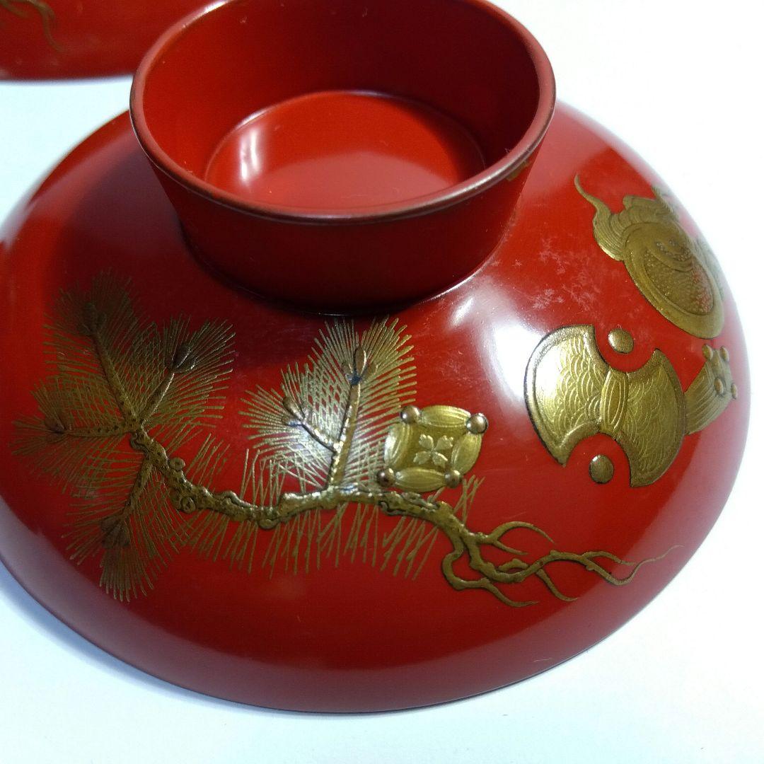 加賀蒔絵　高蒔絵祝い　三つ杯　盃　漆芸　時代高級高蒔絵杯　大正期　黒塗共箱