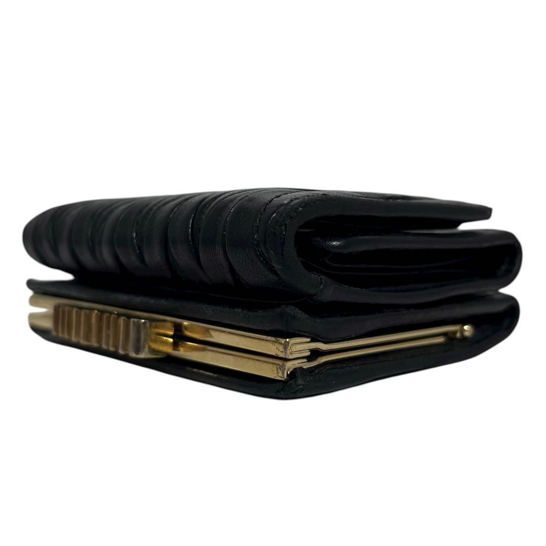 希少✨ミュウミュウ 三つ折り財布 マテラッセ がま口 ロゴ金具 ブラック