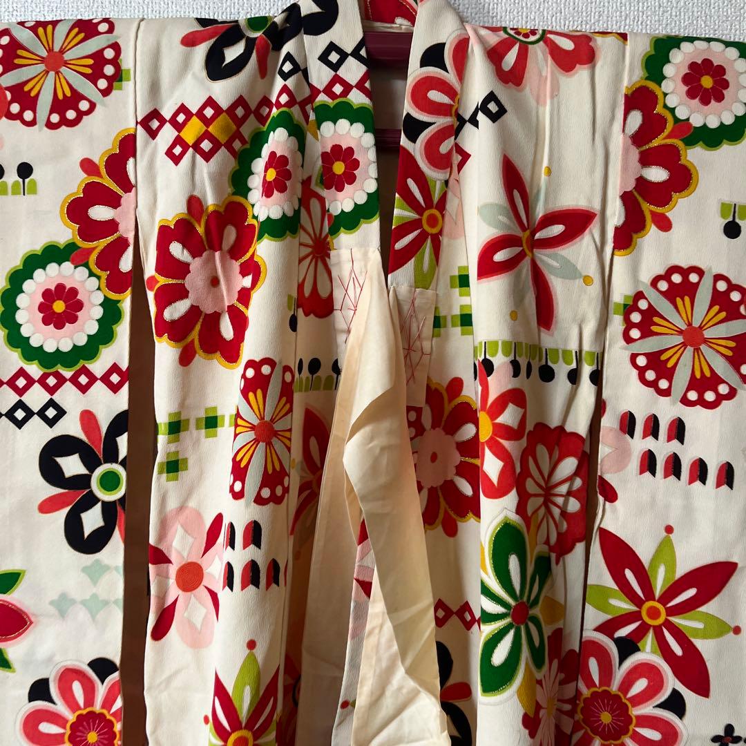 七五三　3歳　アンティーク　正絹　アイボリー