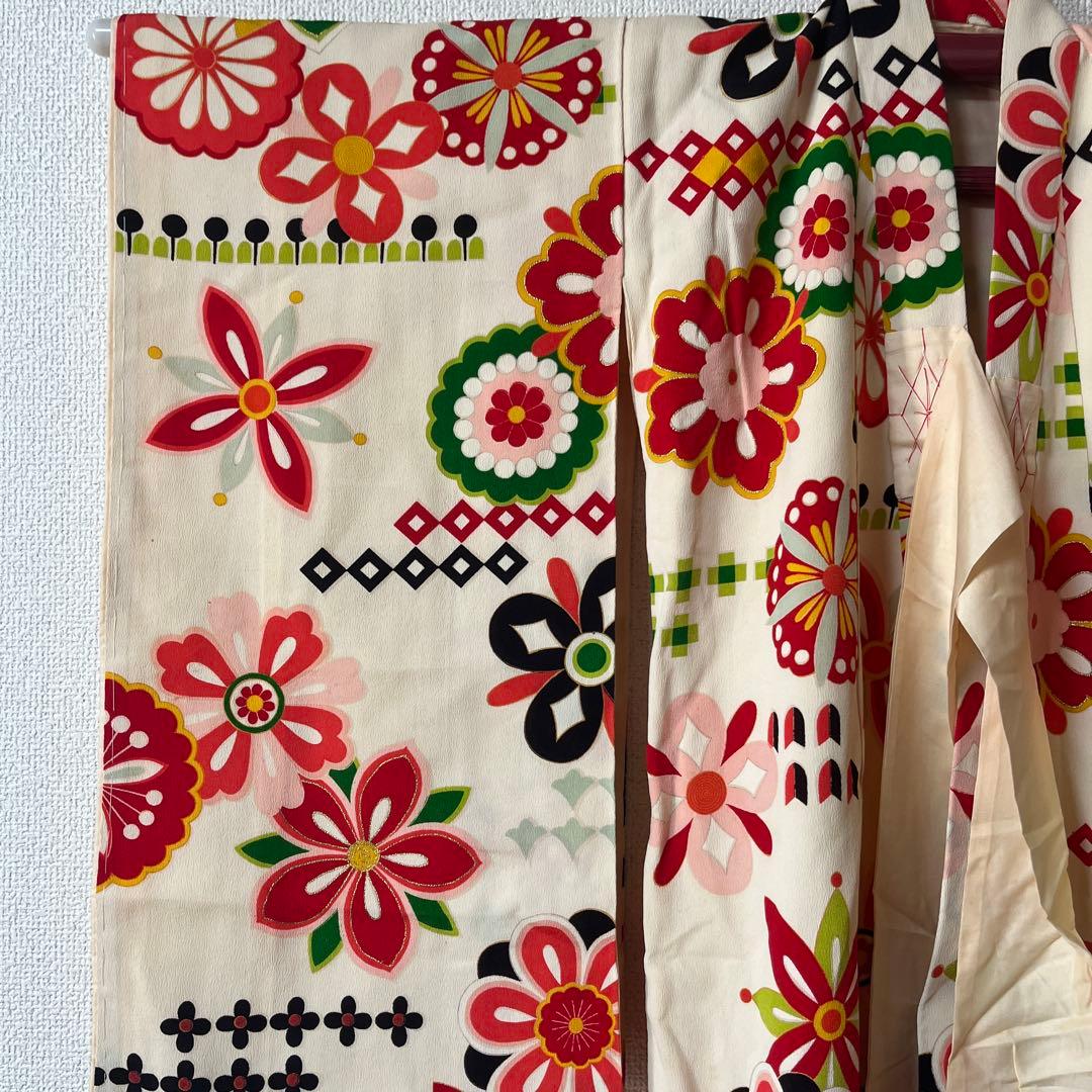 七五三　3歳　アンティーク　正絹　アイボリー