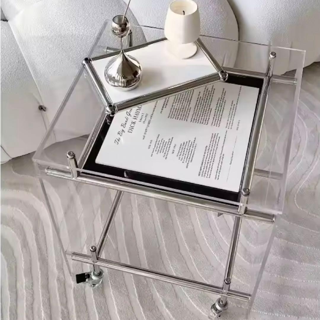 アクリルコーヒーテーブル　サイドテーブル　キャスター付き　モジュール家具 収納