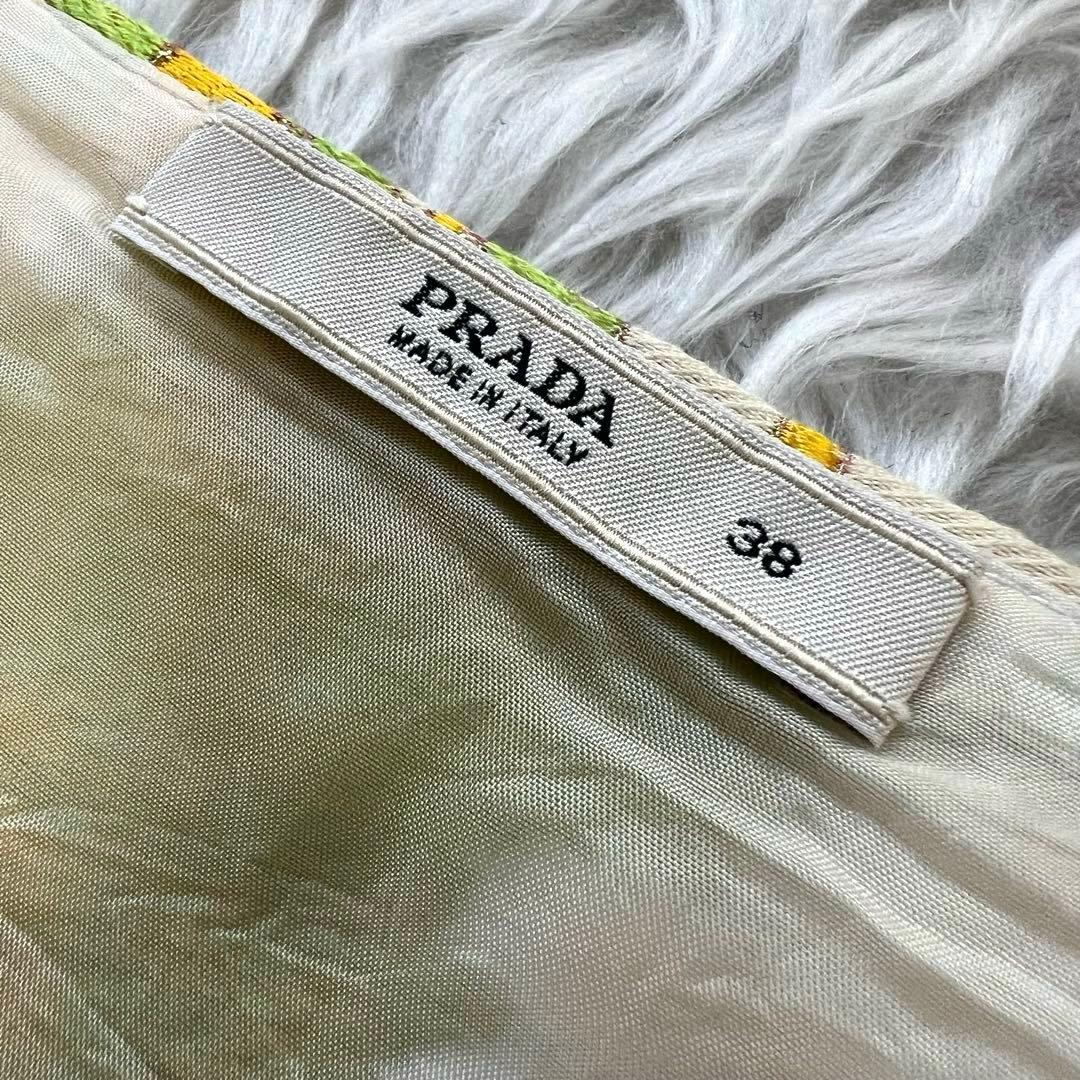 プラダ PRADA レディース 総柄刺繍 膝丈 シルク混 スカート