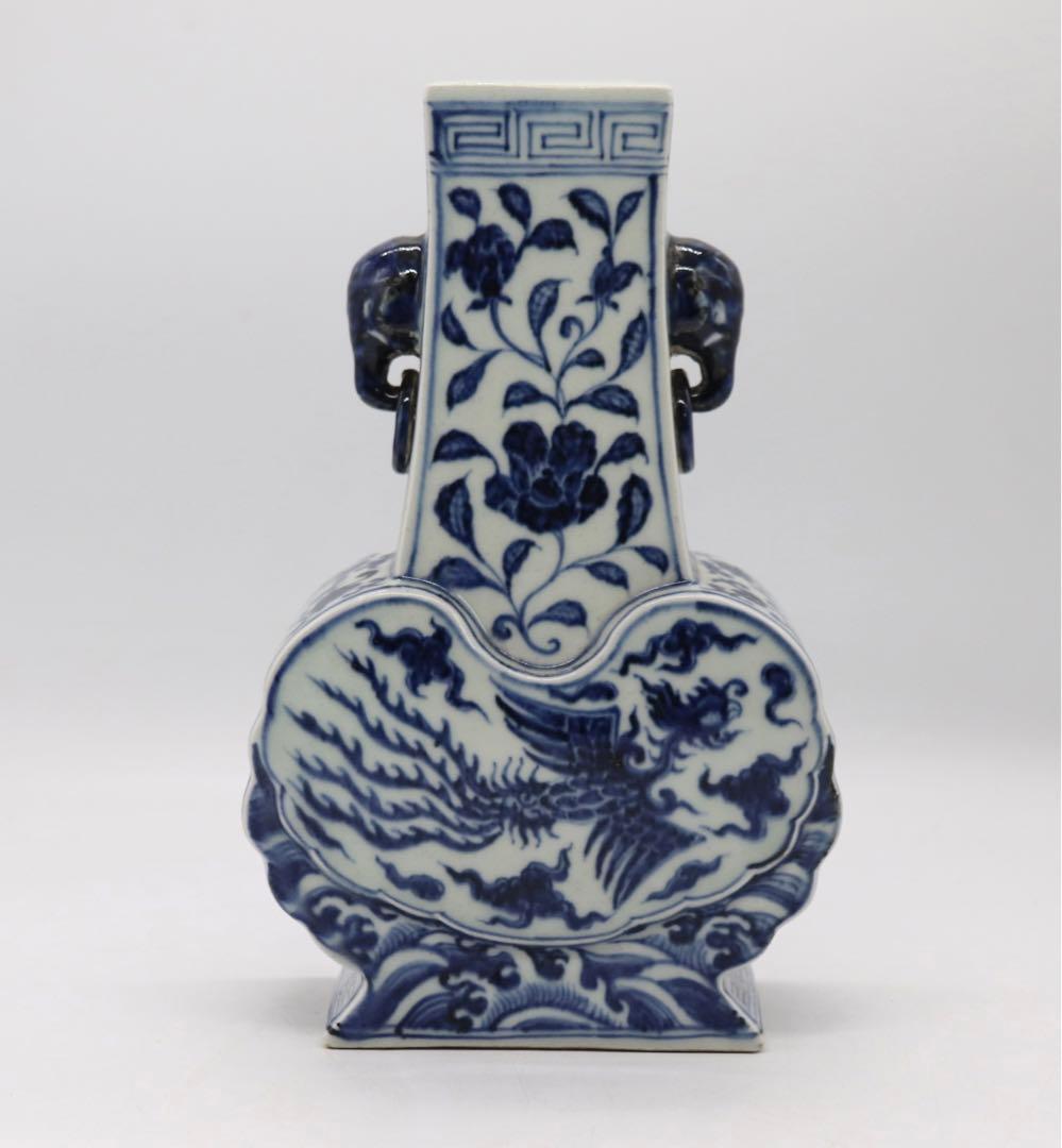 中国　大明宣徳年製銘　龍鳳紋瓶　送料込み0716