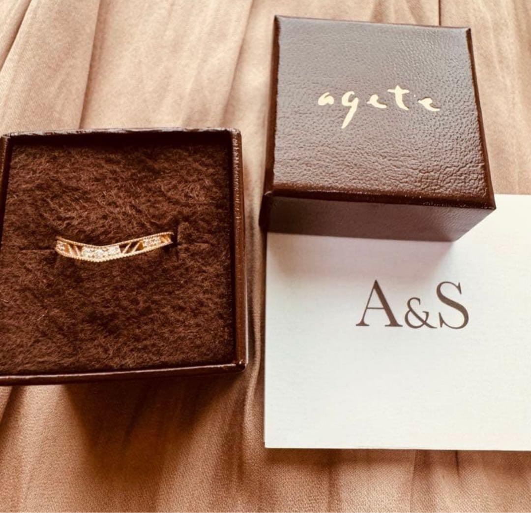 agete アガット K10 ダイヤモンド リング 指輪 7号 箱・証明書付き