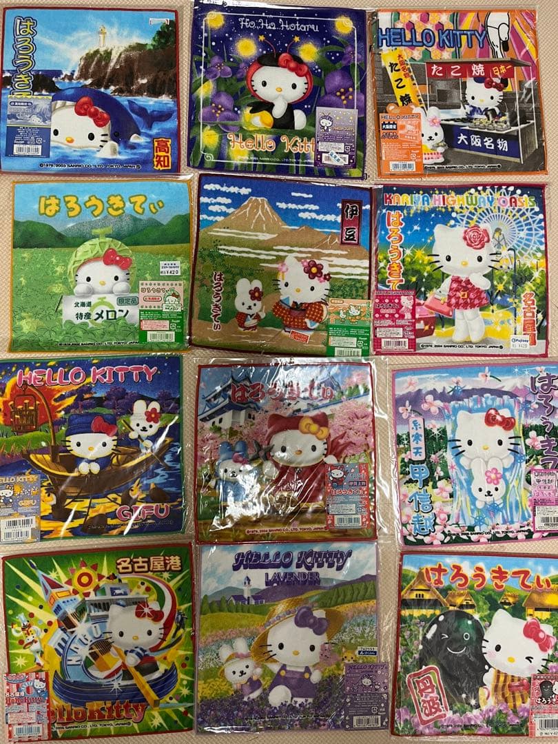 【新品未使用】31枚　ハローキティ ご当地ハンドタオル ミニハンカチ