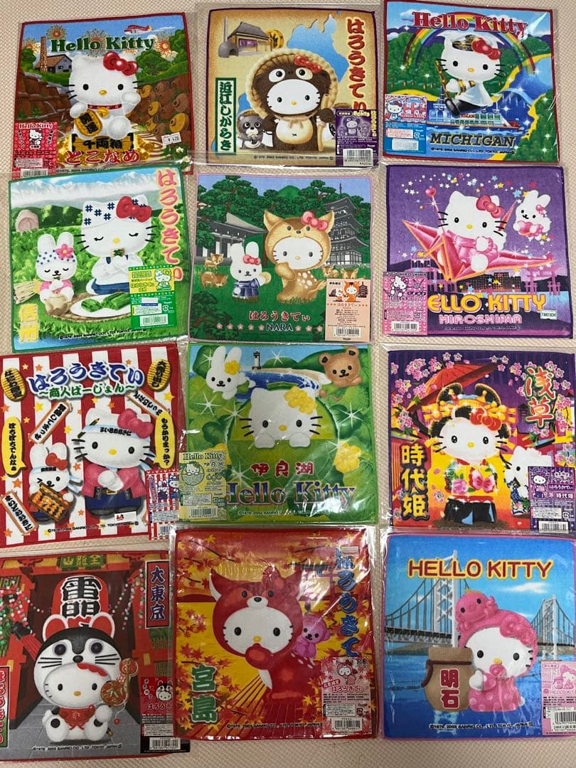 【新品未使用】31枚　ハローキティ ご当地ハンドタオル ミニハンカチ